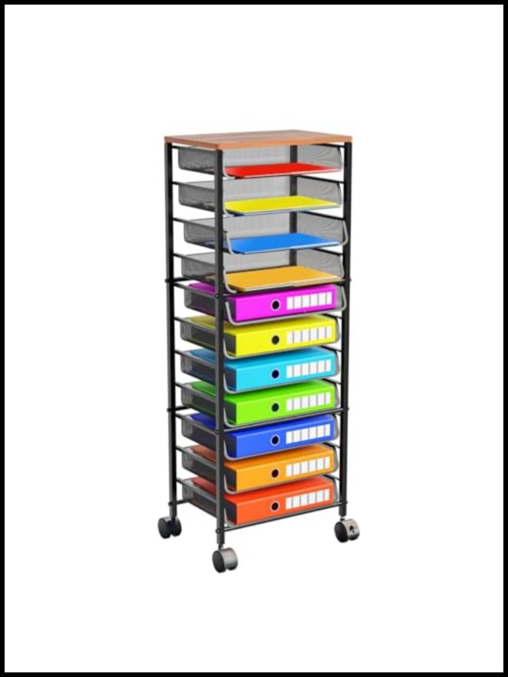 12-Tier Rolling File Cart Metal Letter Legal Storage Organizer
